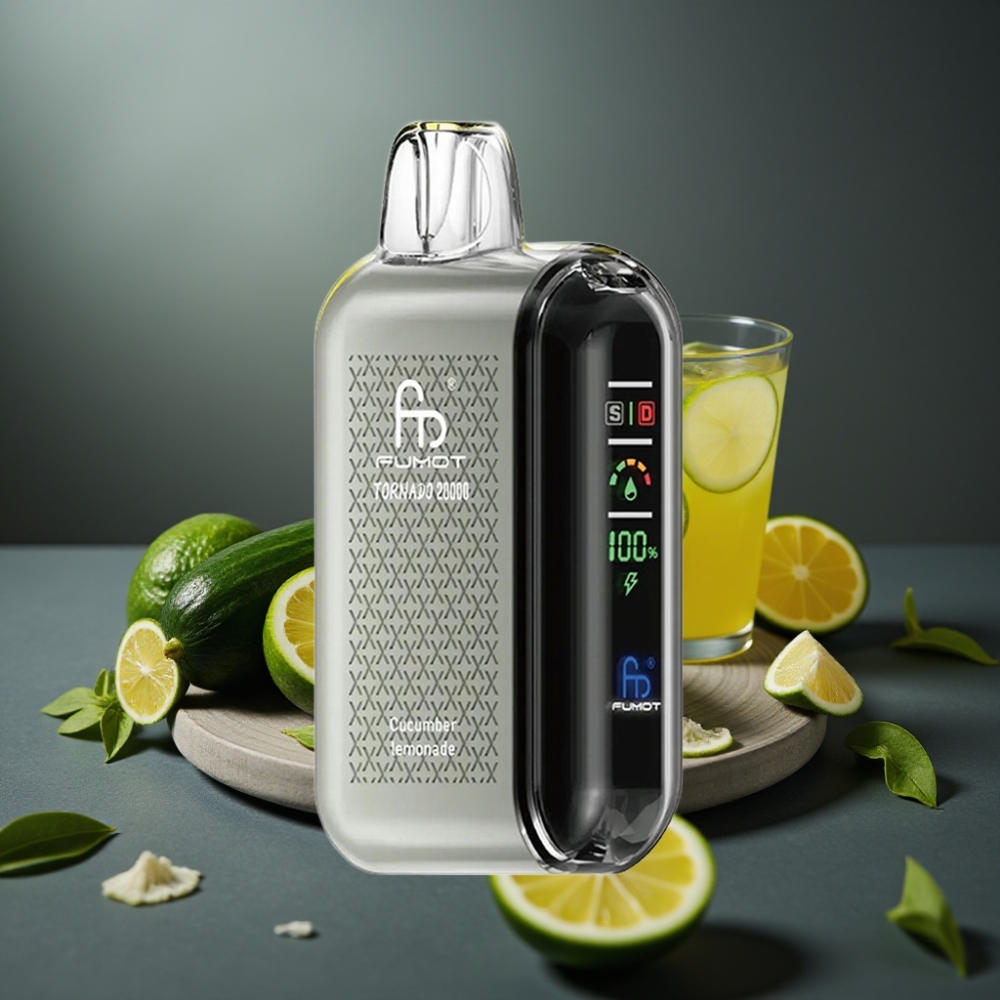 Fumot Tornado 20000 Puffs Agurk Lemonade Dual Mesh Coil Smart Display