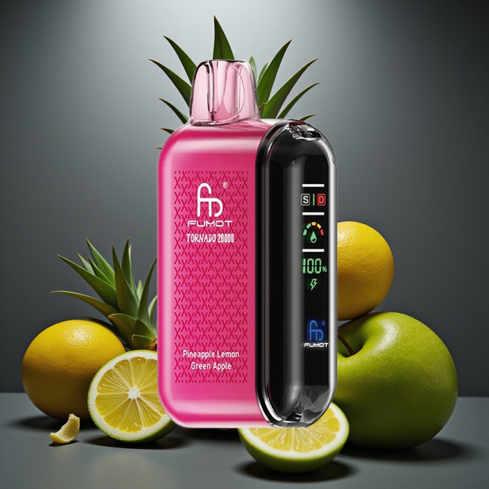 Fumot Tornado 20000 Puffs Ananas Citron Grænt Æble Dual Mesh Coil Smart Display