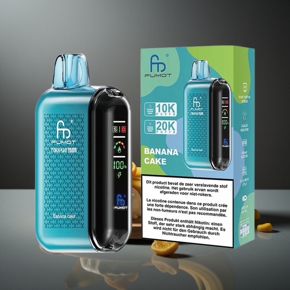 Fumot Tornado 20000 Puffs Banankage Dual Mesh Coil Smart Display Luftstrømskontrol