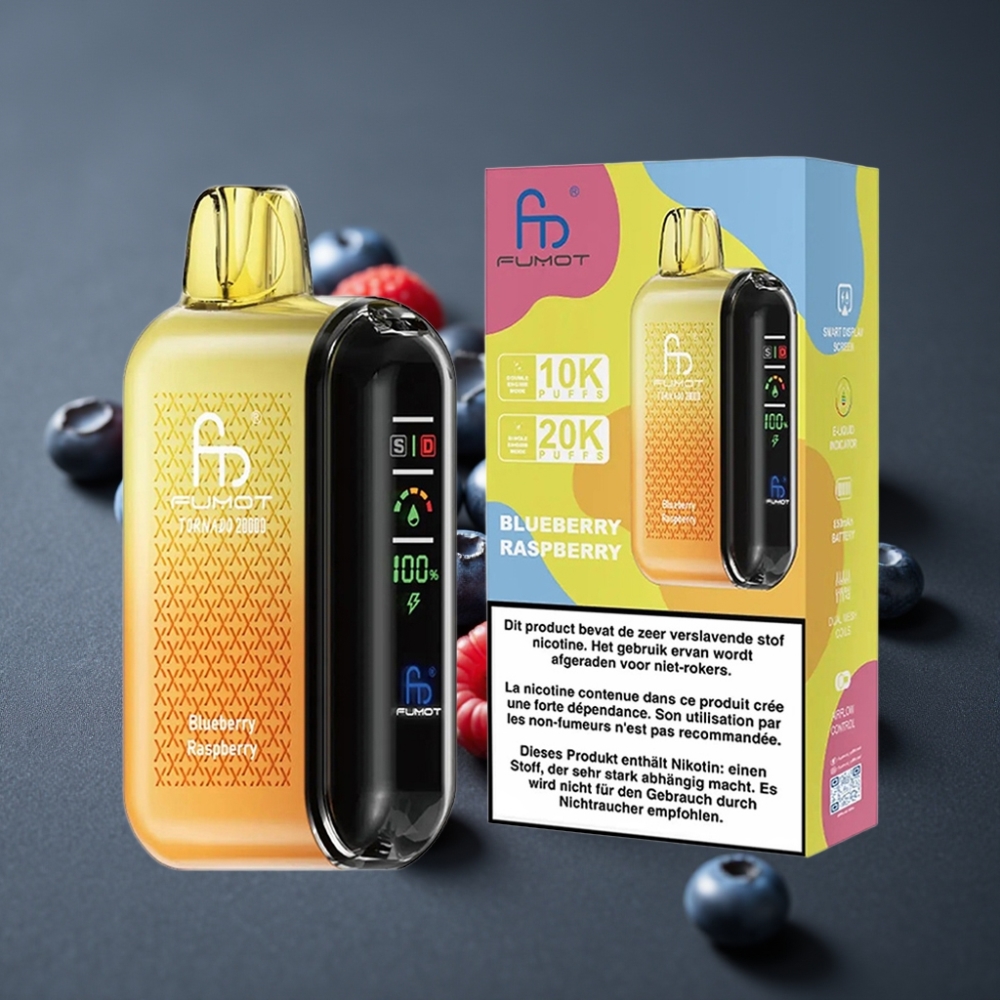 Fumot Tornado 20000 Puffs Blåbær Hindbær Dual Mesh 20ml Smart Display