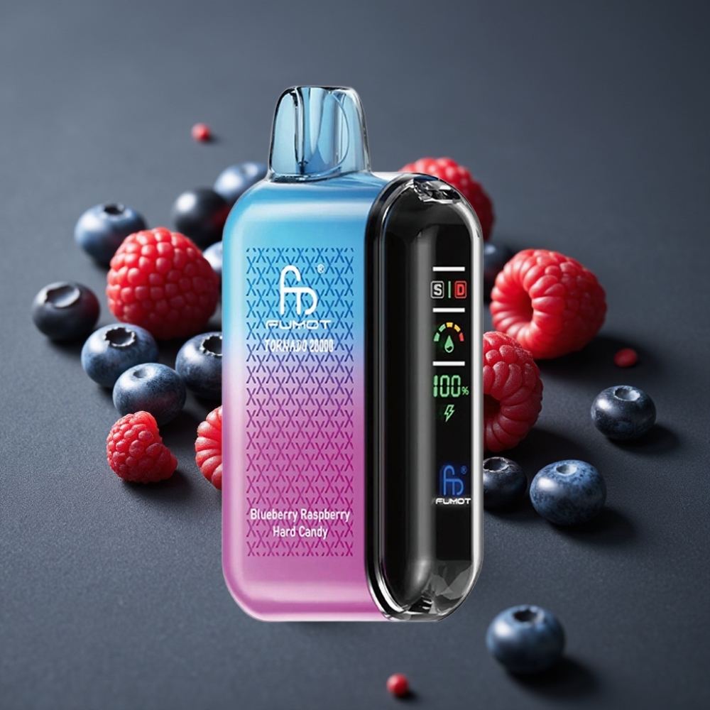 Fumot Tornado 20000 Puffs Blåbær Hindbær Hard Candy Dual Mesh Coil Smart Display