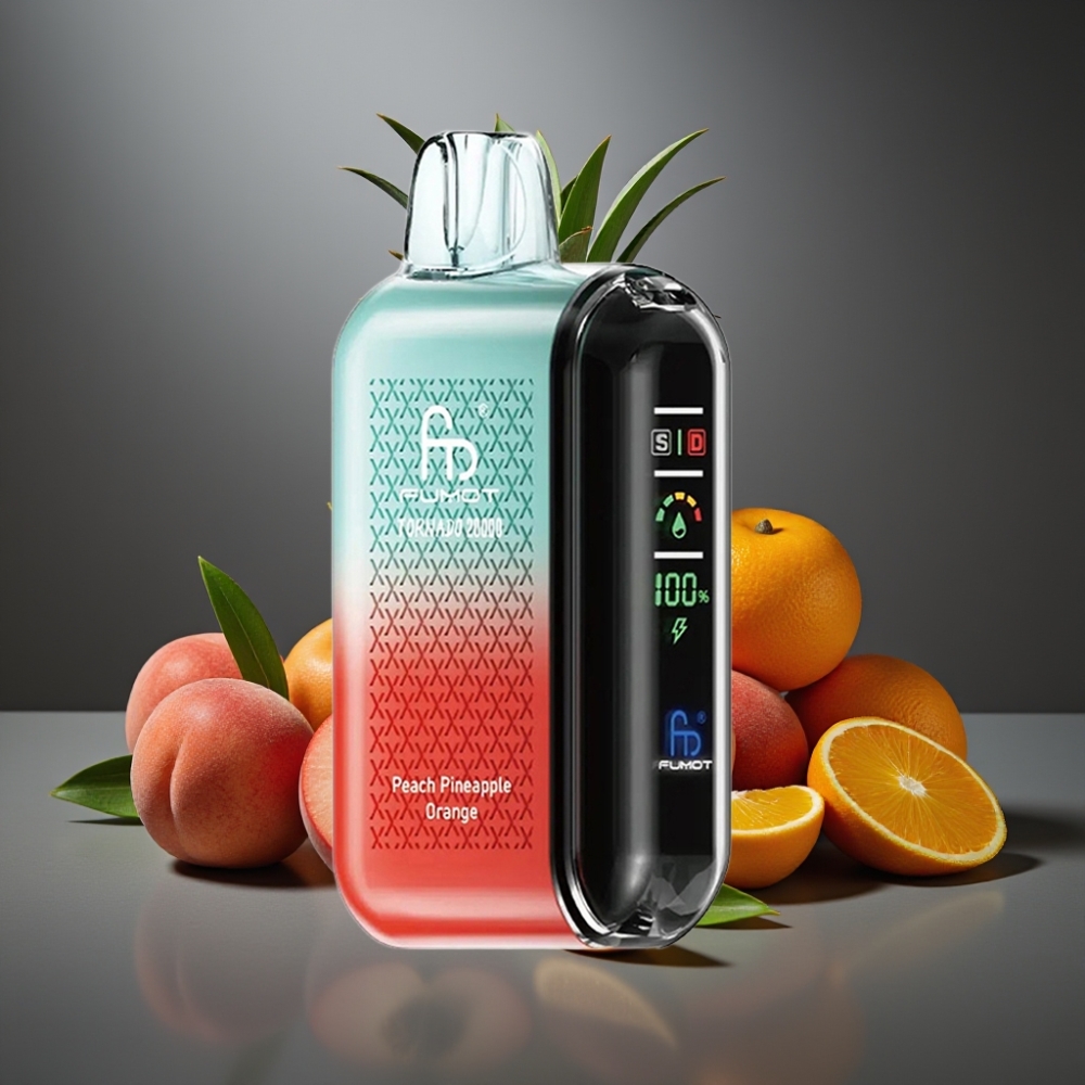Fumot Tornado 20000 Puffs Fersken Ananas Appelsin Dual Mesh Coil Smart Display