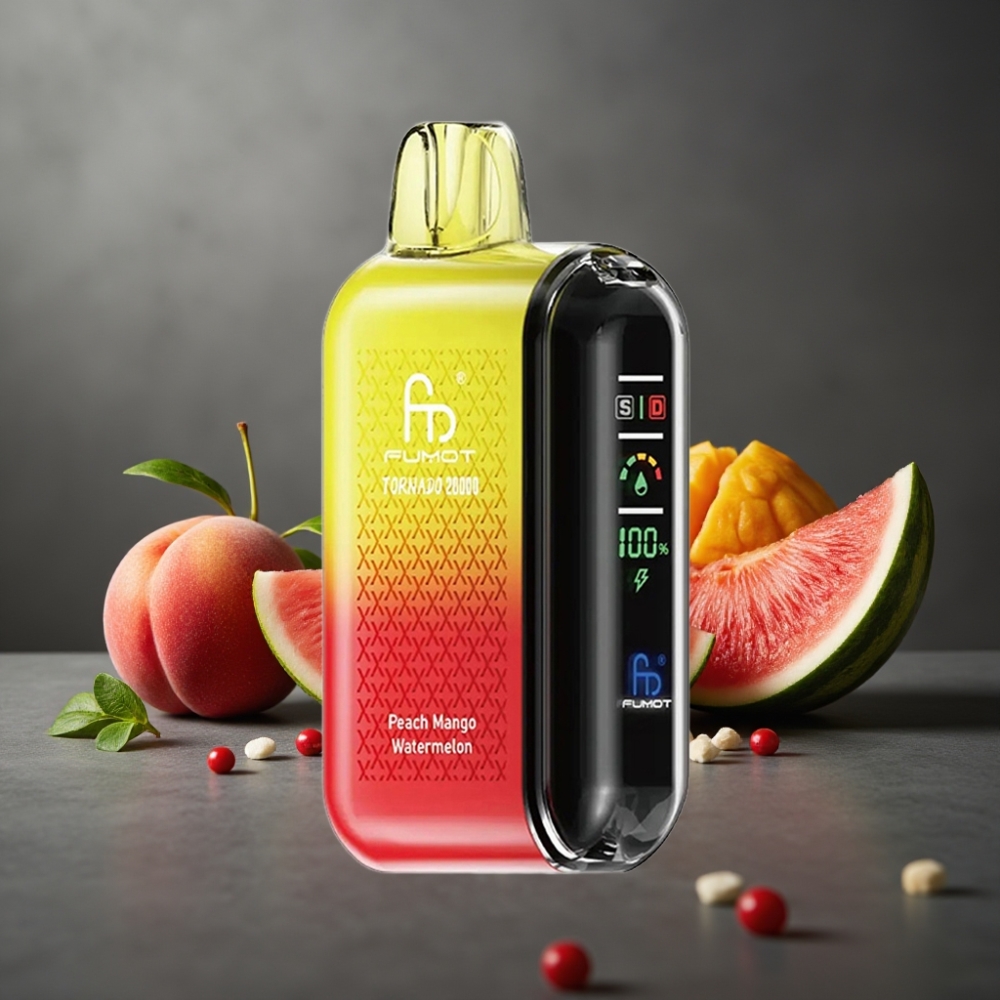Fumot Tornado 20000 Puffs Fersken Mango Vandmelon Dual Mesh Coil Smart Display