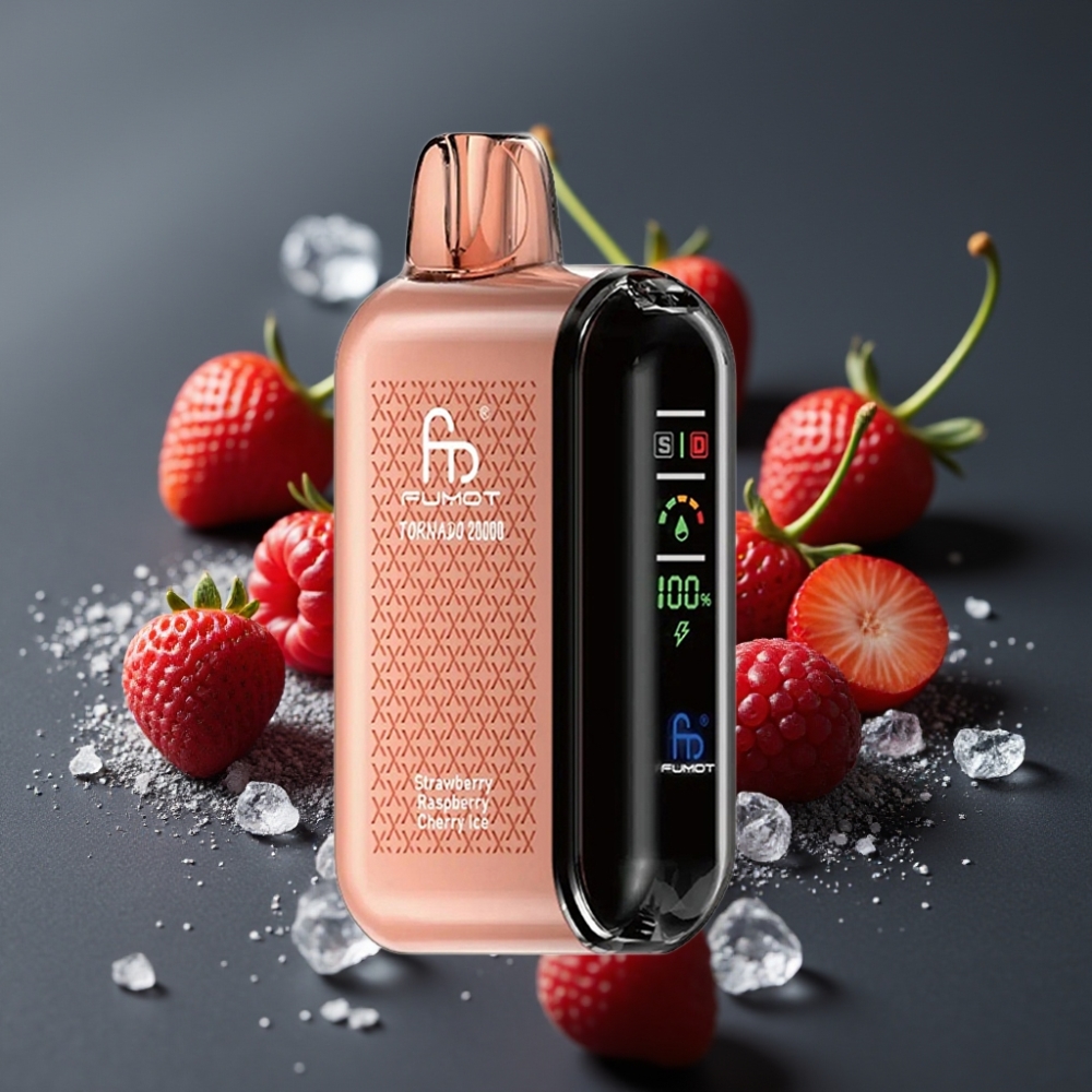Fumot Tornado 20000 Puffs Jordbær Hindbær Kirsebær Is Dual Mesh Coil Smart Display