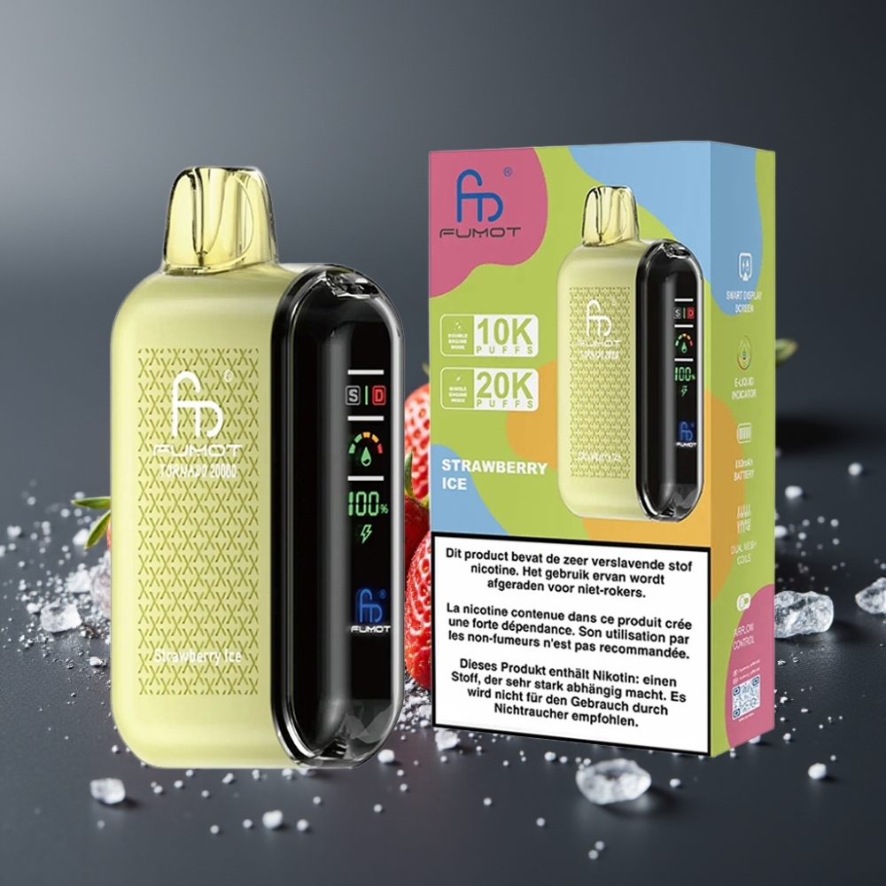 Fumot Tornado 20000 Puffs Jordbær Is Dual Mesh Coil Smart Display
