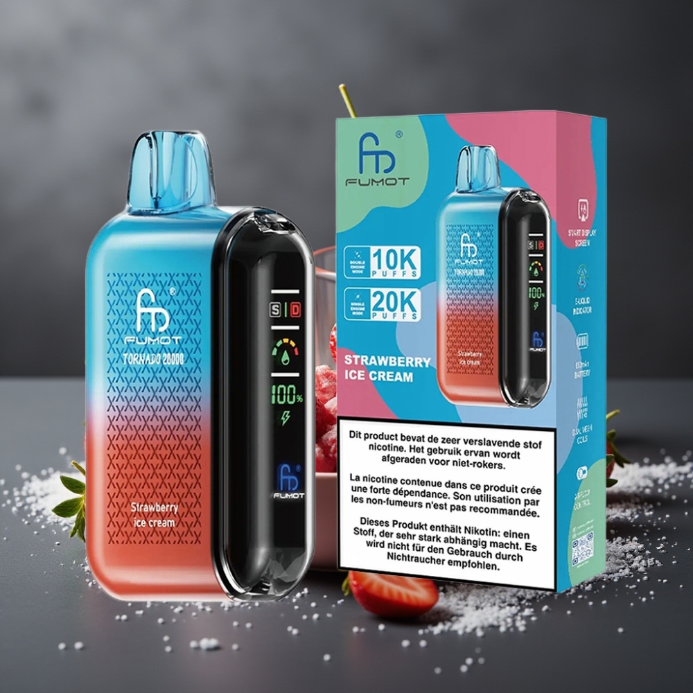 Fumot Tornado 20000 Puffs Jordbær Iscreme Dual Mesh Coil Smart Display
