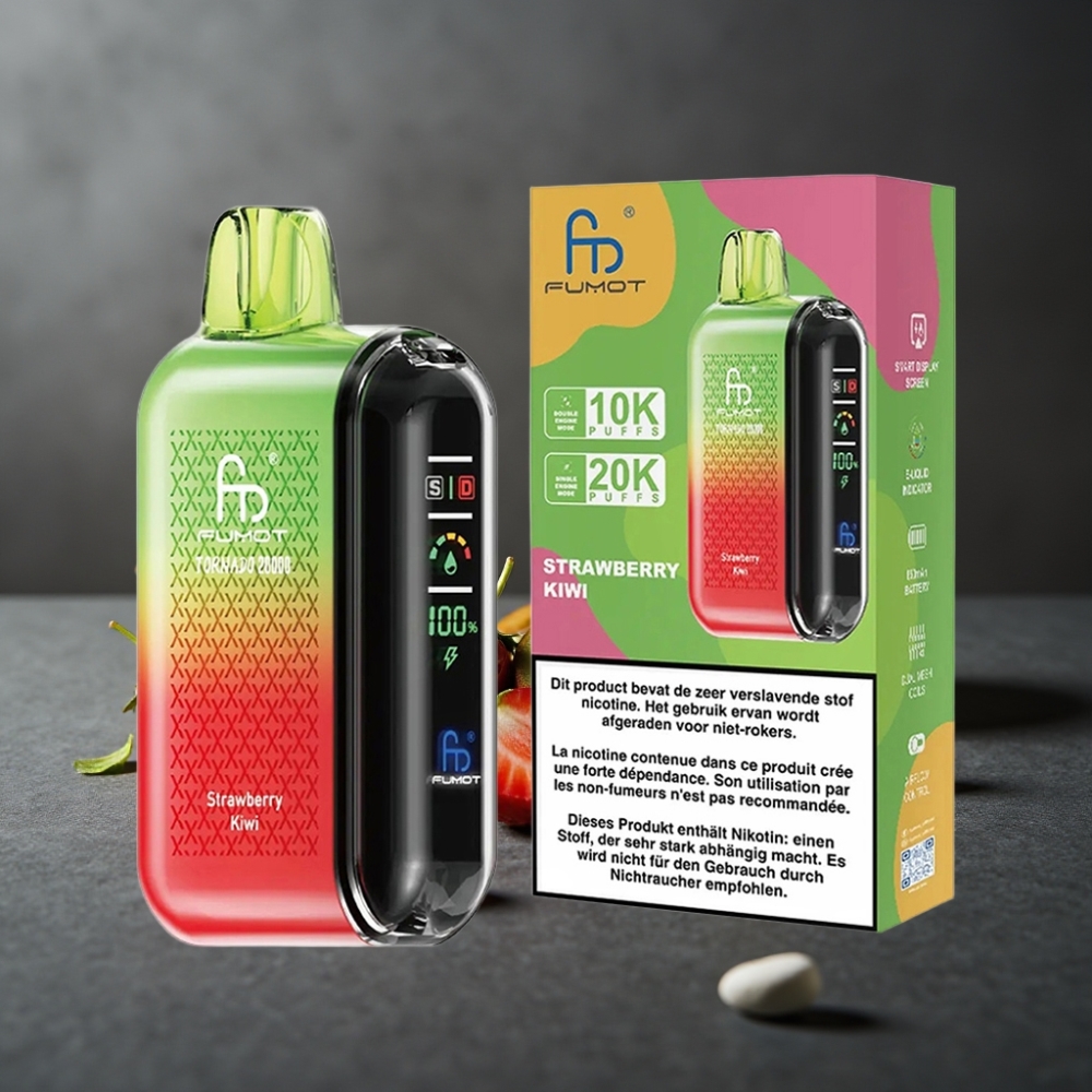 Fumot Tornado 20000 Puffs Jordbær Kiwi Dual Mesh Coil Smart Display