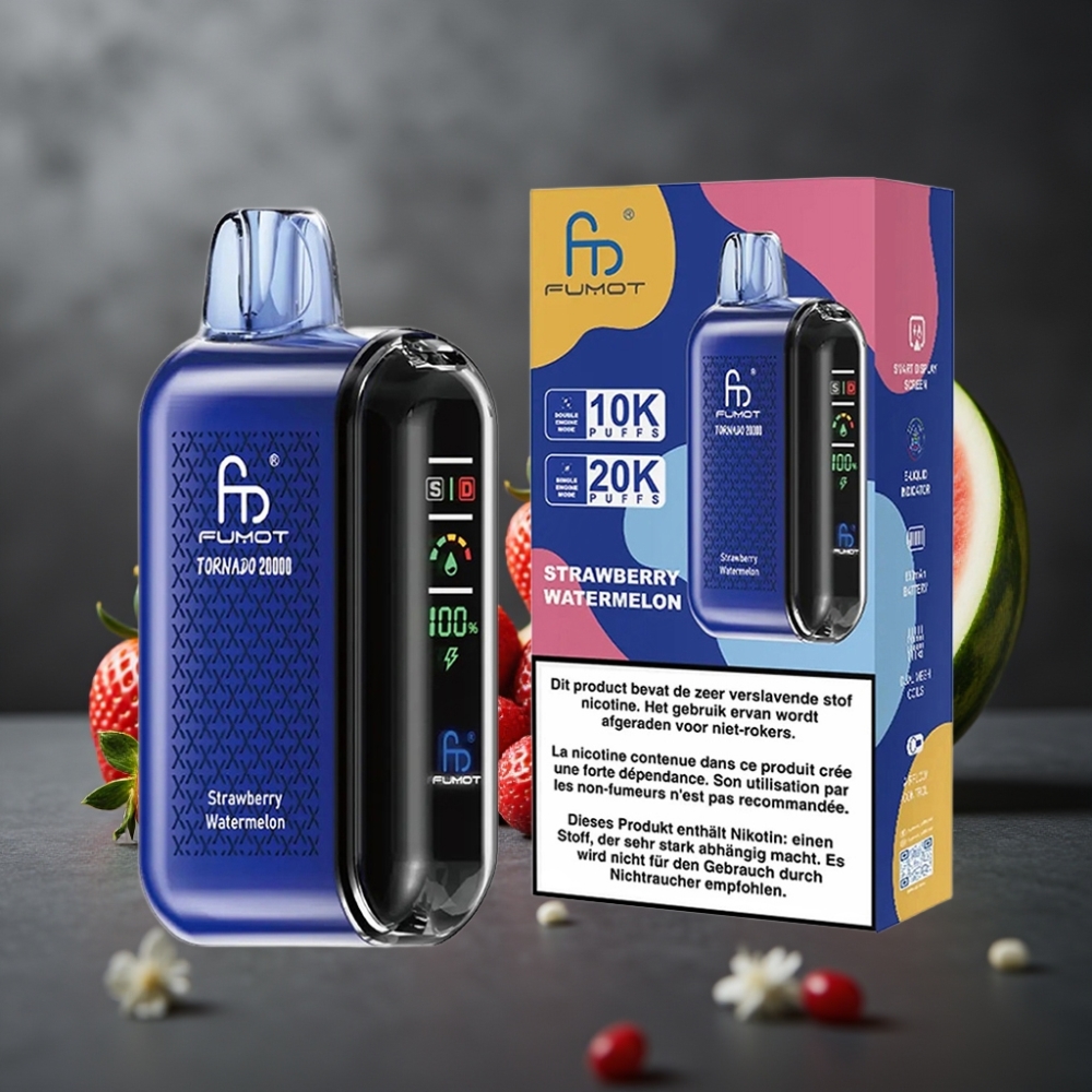 Fumot Tornado 20000 Puffs Jordbær Vandmelon Dual Mesh Coil Smart Display
