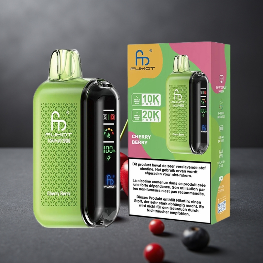 Fumot Tornado 20000 Puffs Kirsebær Bær Dual Mesh Coil Smart Display