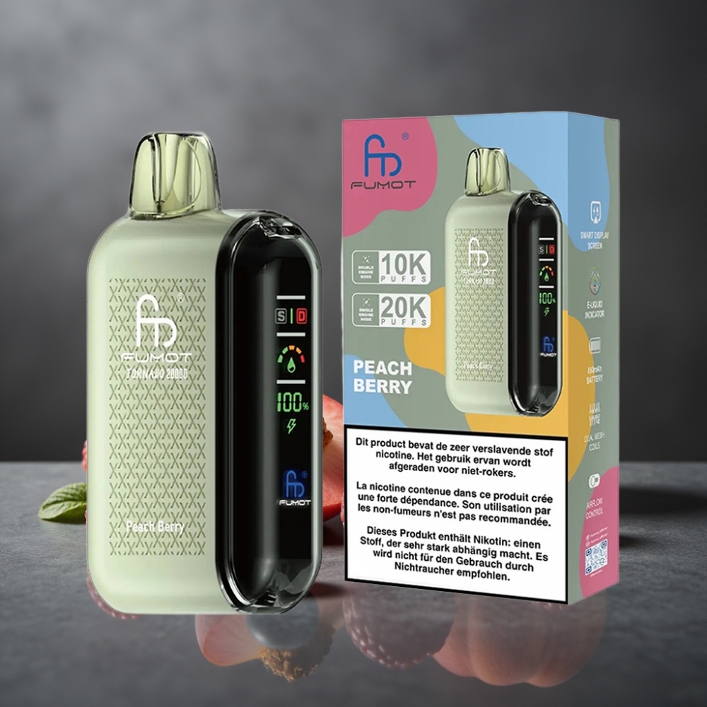 Fumot Tornado 20000 Puffs Peach Bær Dual Mesh Coil Smart Display