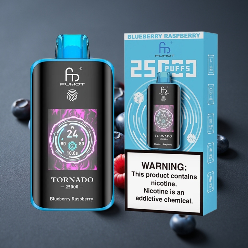 Fumot Tornado 25000 Puffs Blåbær Hindbær med HD Skærm & Type-C Opladning