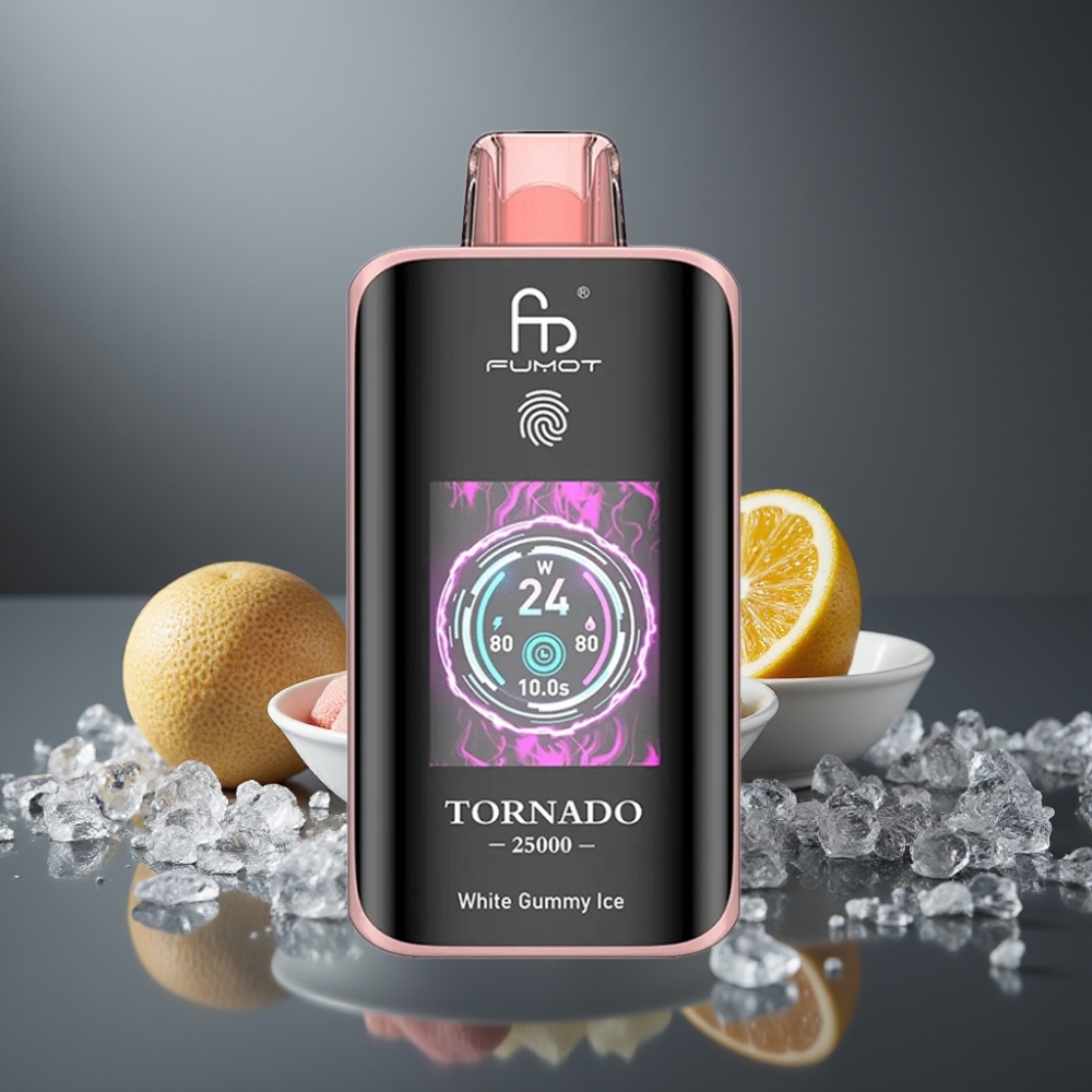 Fumot Tornado 25000 Puffs Hvid Gummy Is med HD Skærm & Type-C