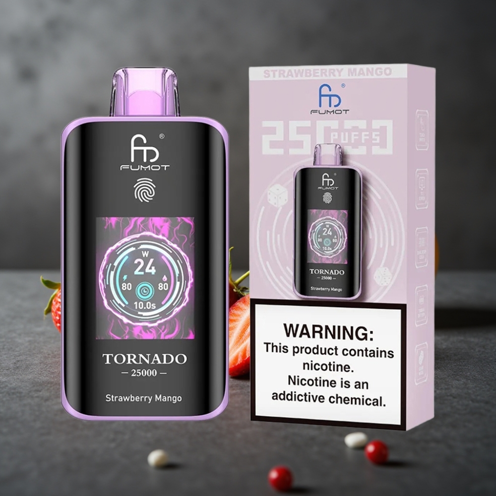 Fumot Tornado 25000 Puffs Jordbær Mango HD Skærm 20ml Type-C