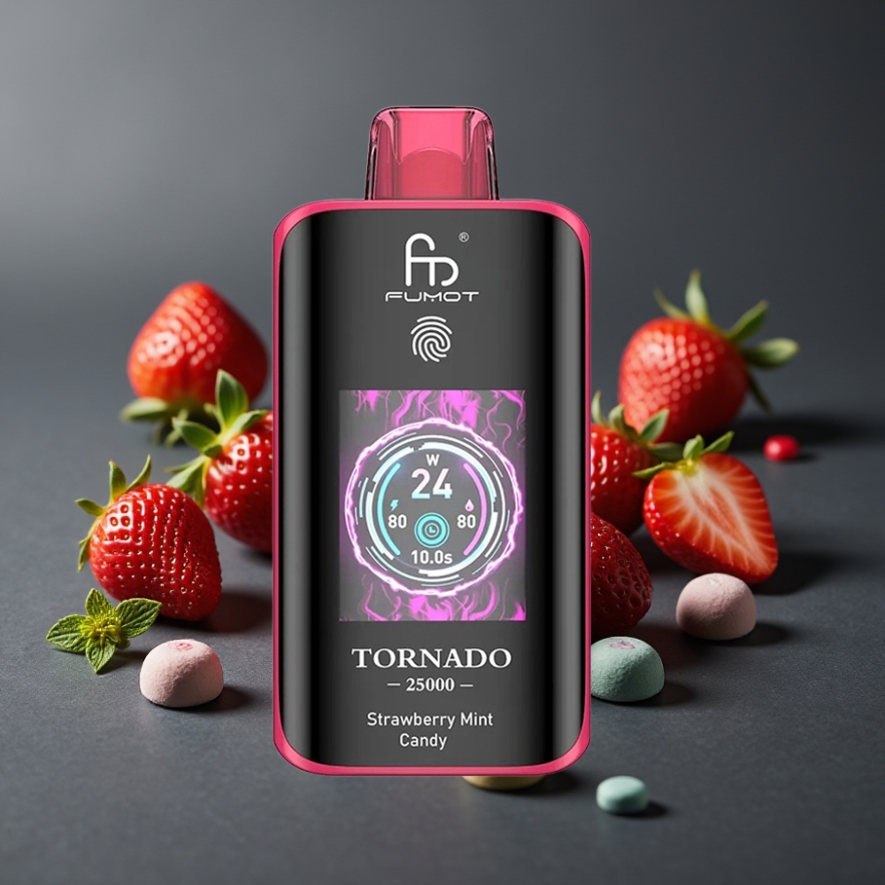Fumot Tornado 25000 Puffs Jordbær Mynte Slik HD Skærm Type-C 700mAh