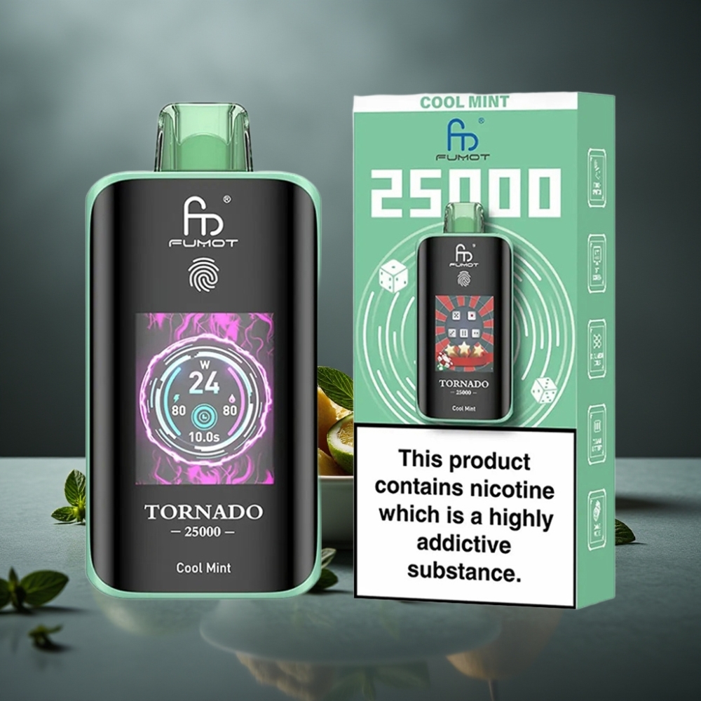 Fumot Tornado 25000 Puffs Kølig Mynte med HD Skærm og Type-C Opladning