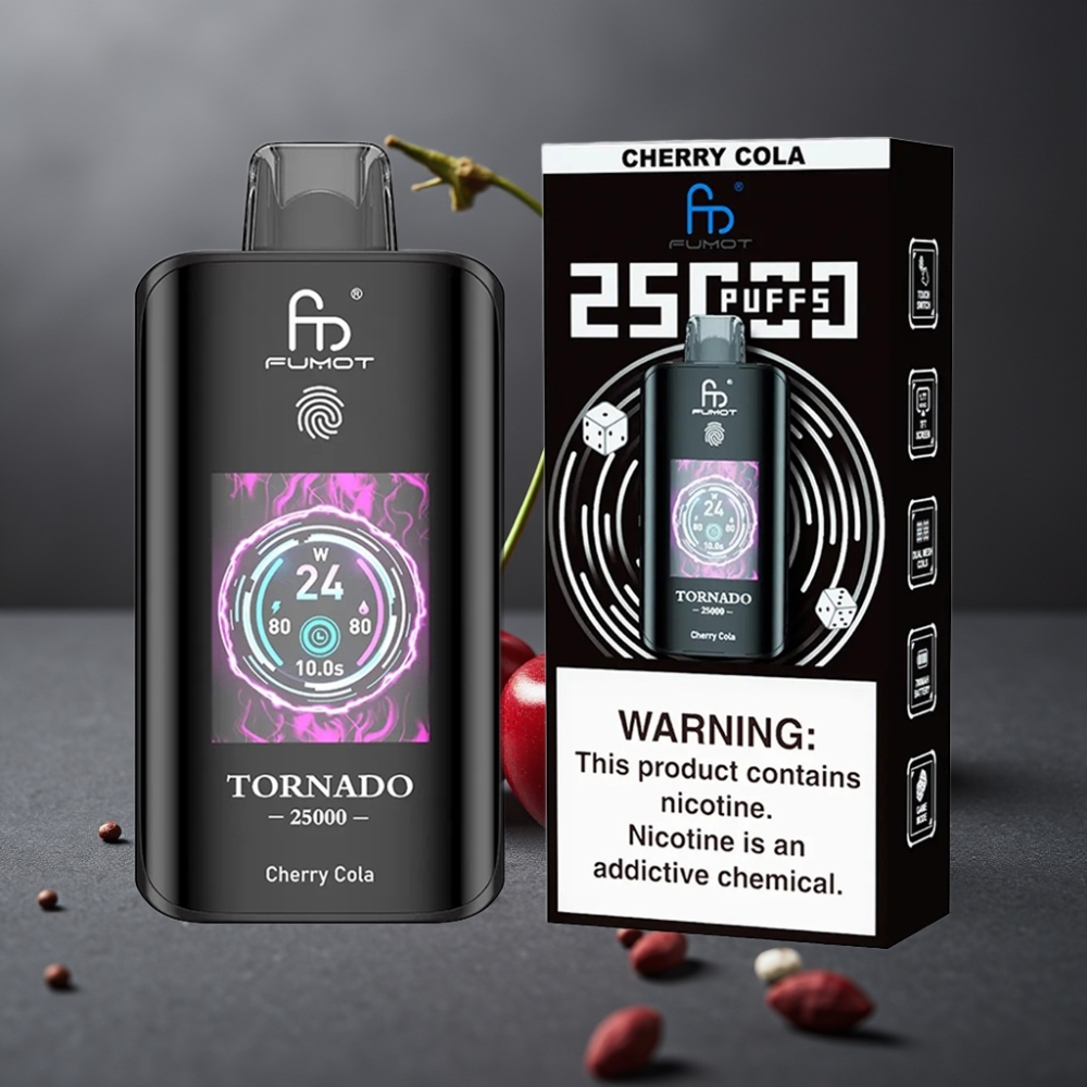 Fumot Tornado 25000 Puffs Kirsebær Cola med HD Skærm & Type-C Opladning
