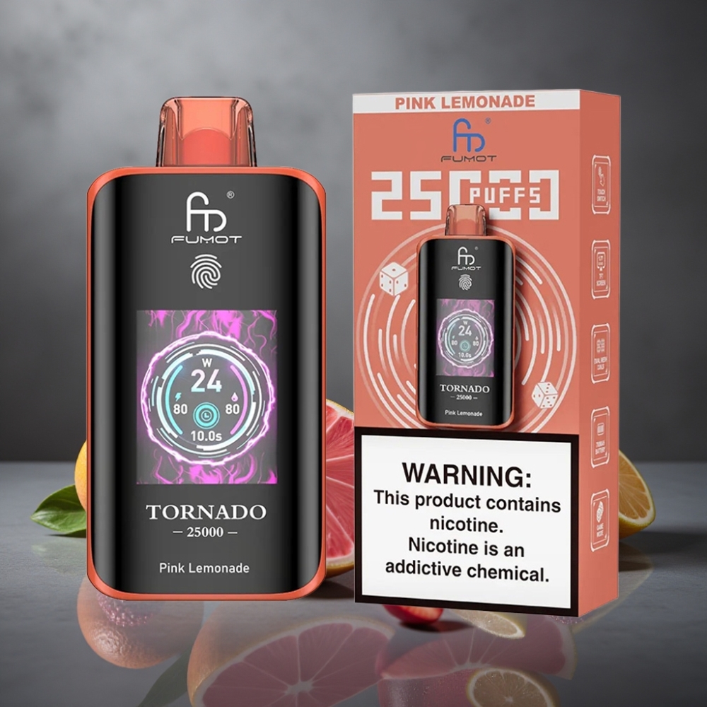 Fumot Tornado 25000 Puffs Lyserød Lemonade med HD Skærm og Type-C Opladning