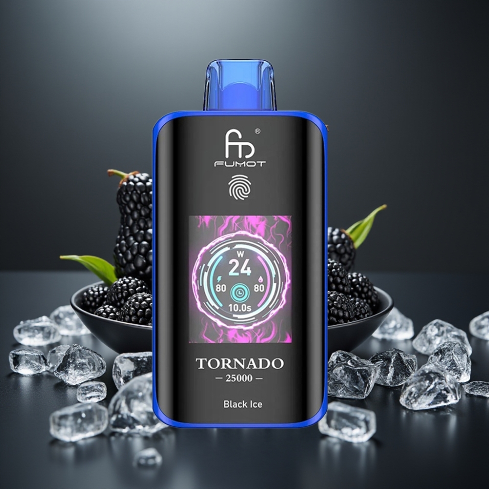 Fumot Tornado 25000 Puffs Sort Is HD Skærm Type-C Opladning 20ml