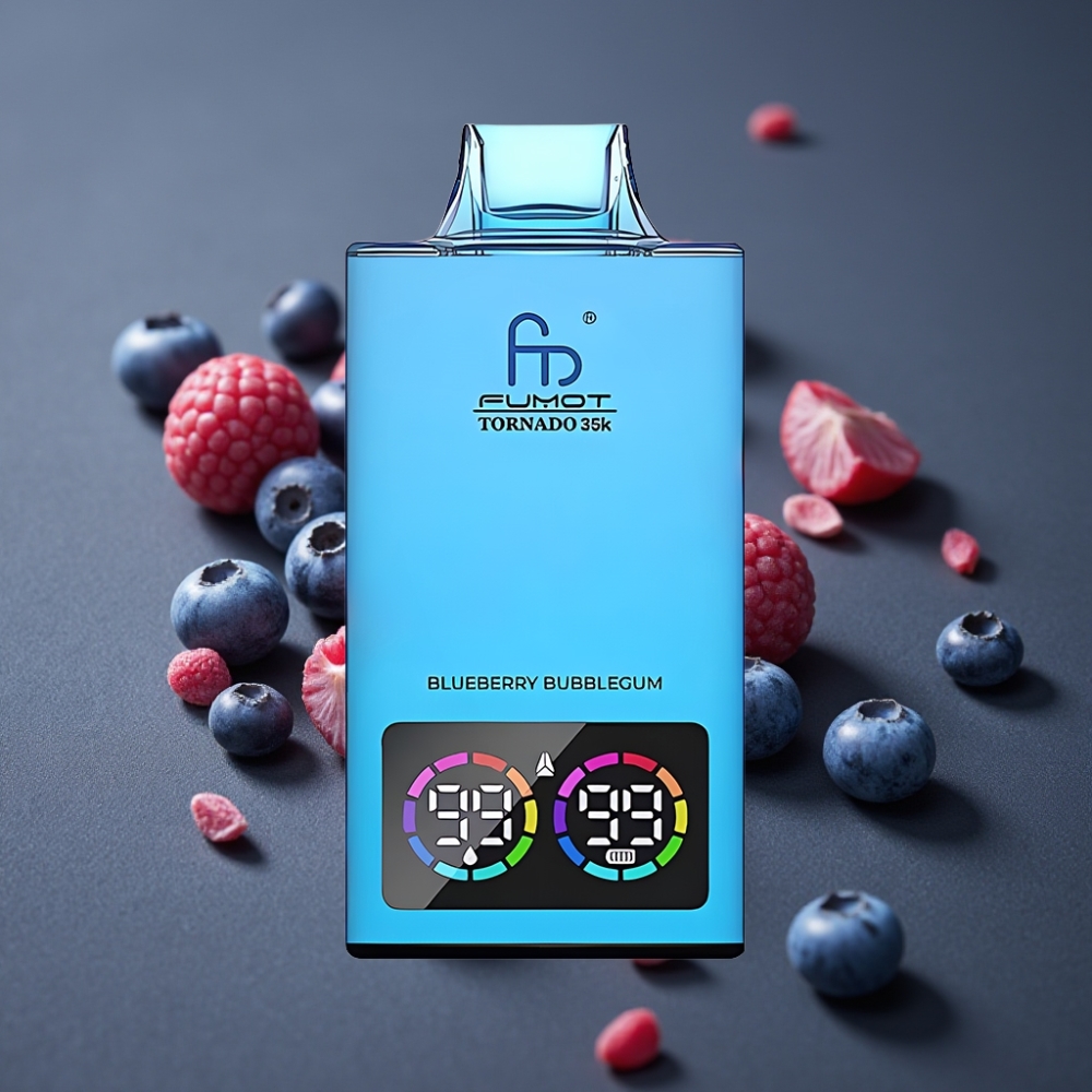 Fumot Tornado 35000 Puffs Blåbær Bubblegum med Dual Mesh Coil & RGB Lys