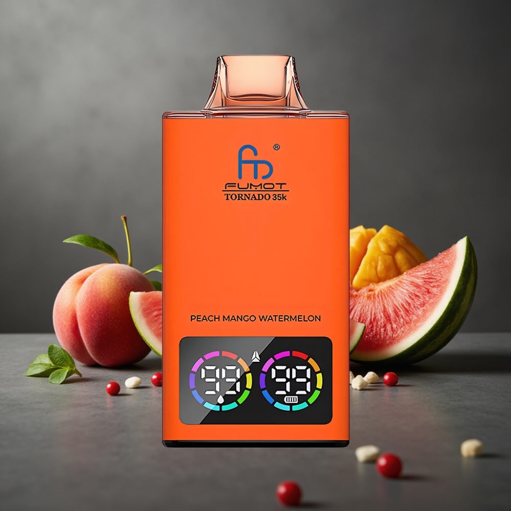 Fumot Tornado 35000 Pust Fersken Mango Vandmelon & Peachy Mango Ananas med Dual Mesh Coil og RGB Lys