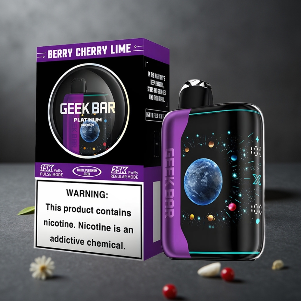 GEEK BAR Platinum Edition 25000 Puffs Bær Kirsebær Lime Dynamisk 3D Skærm & Dobbelt Mesh Coil