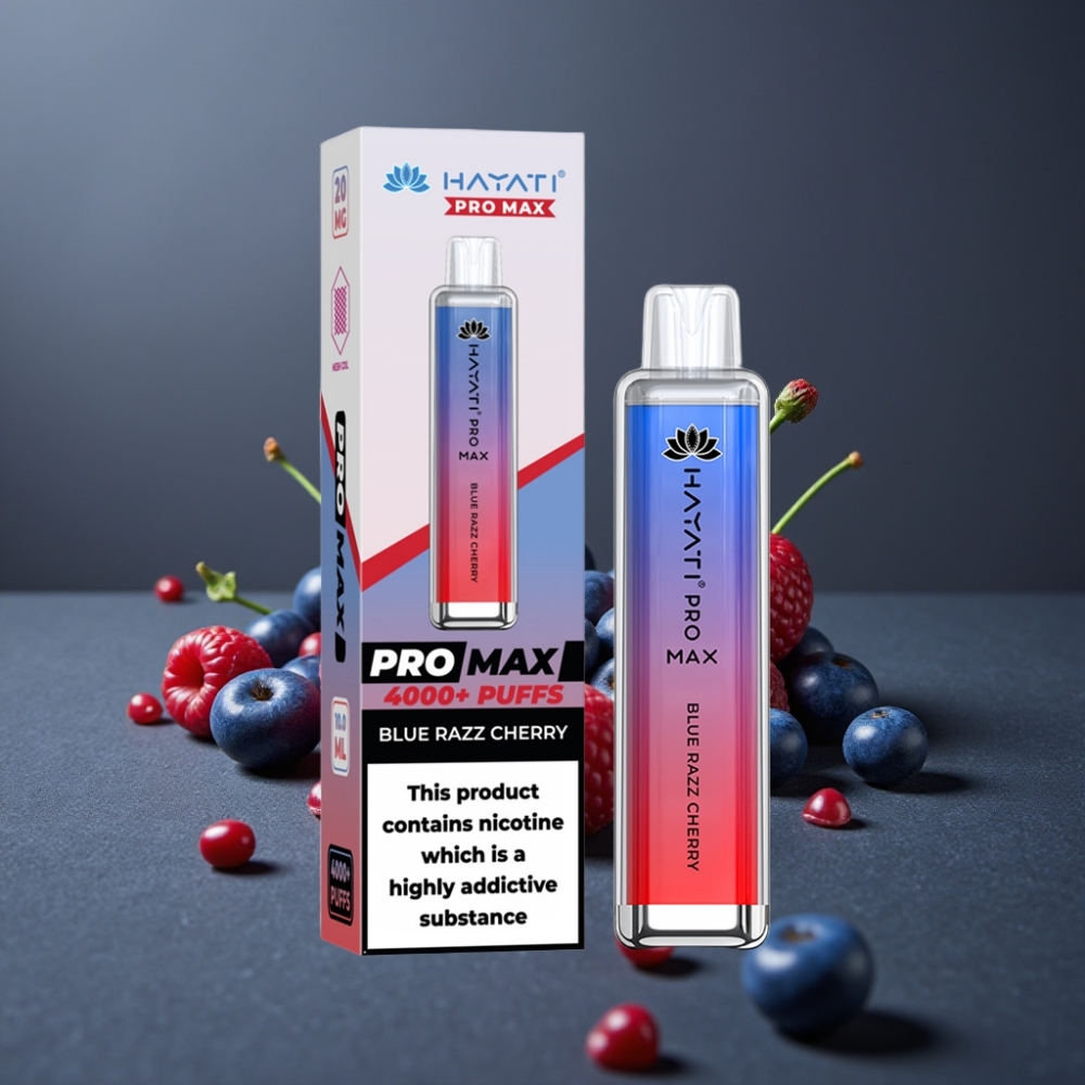 Hayati Pro Max 4000 Puffs Blå Hindbær Kirsebær Opladbar 1400mAh