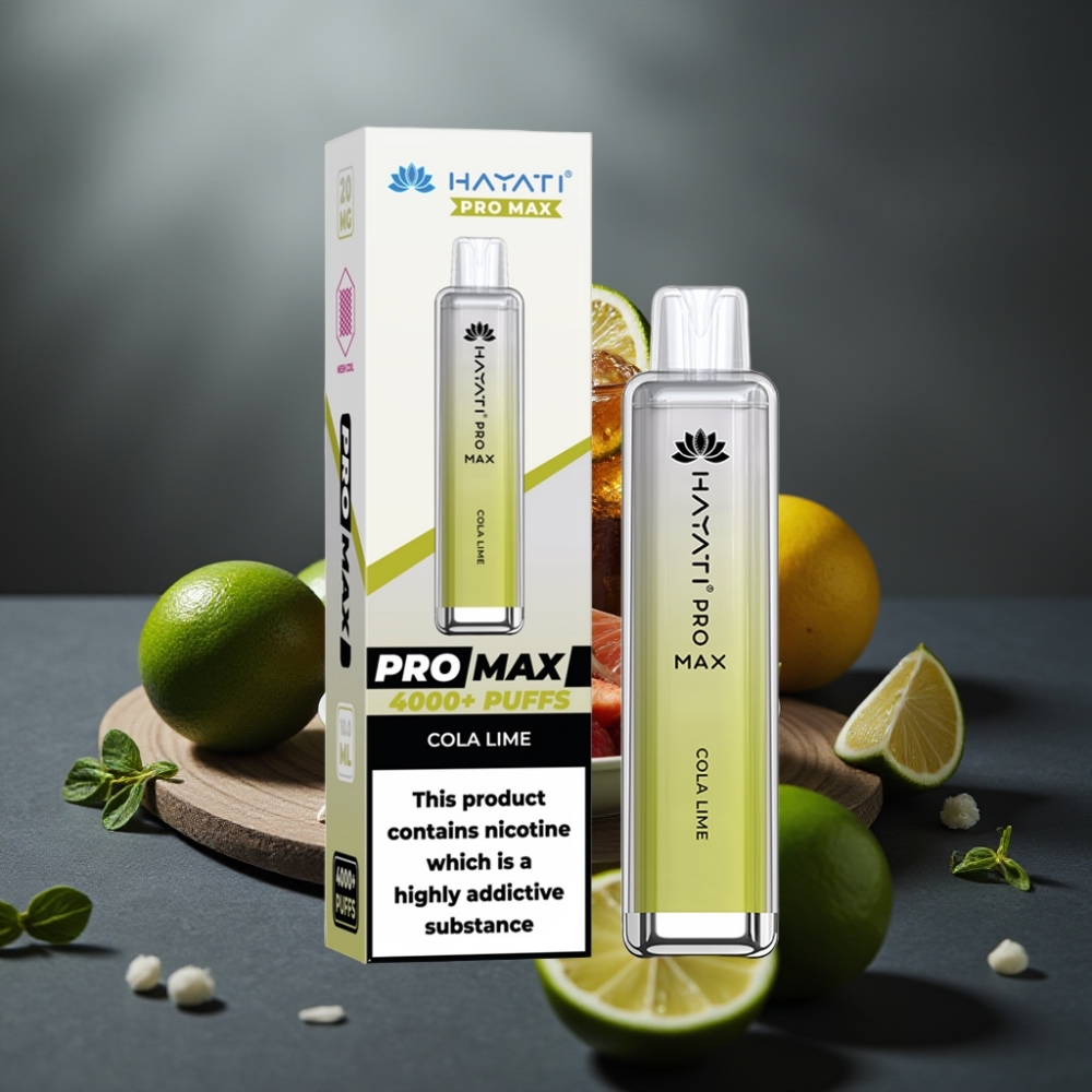 Hayati Pro Max 4000 Puffs Cola Lime Genopladelig Vape med 1400mAh Battery & Dual Mesh Coil