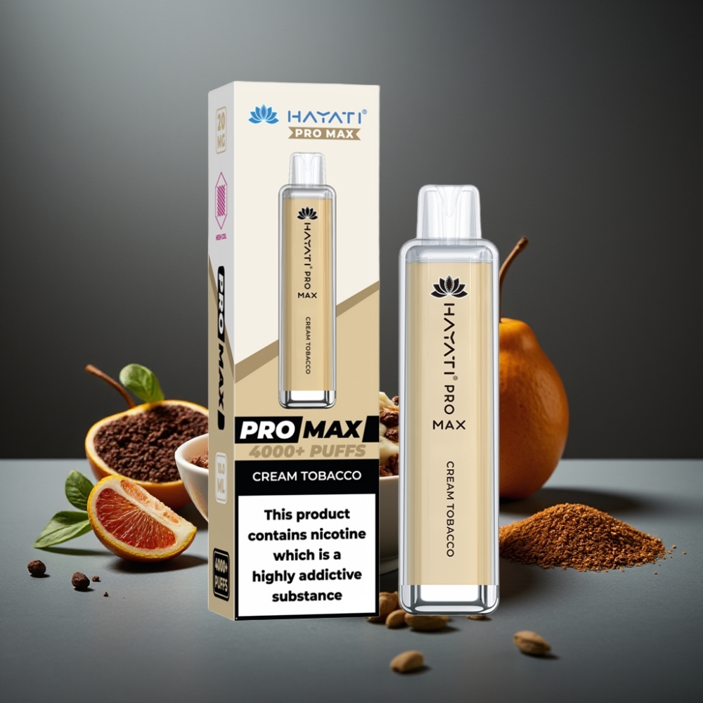 Hayati Pro Max 4000 Puffs Cream Tobacco (Fløjetobak) Dual 1.1 Ohm Mesh Coil 1400mAh