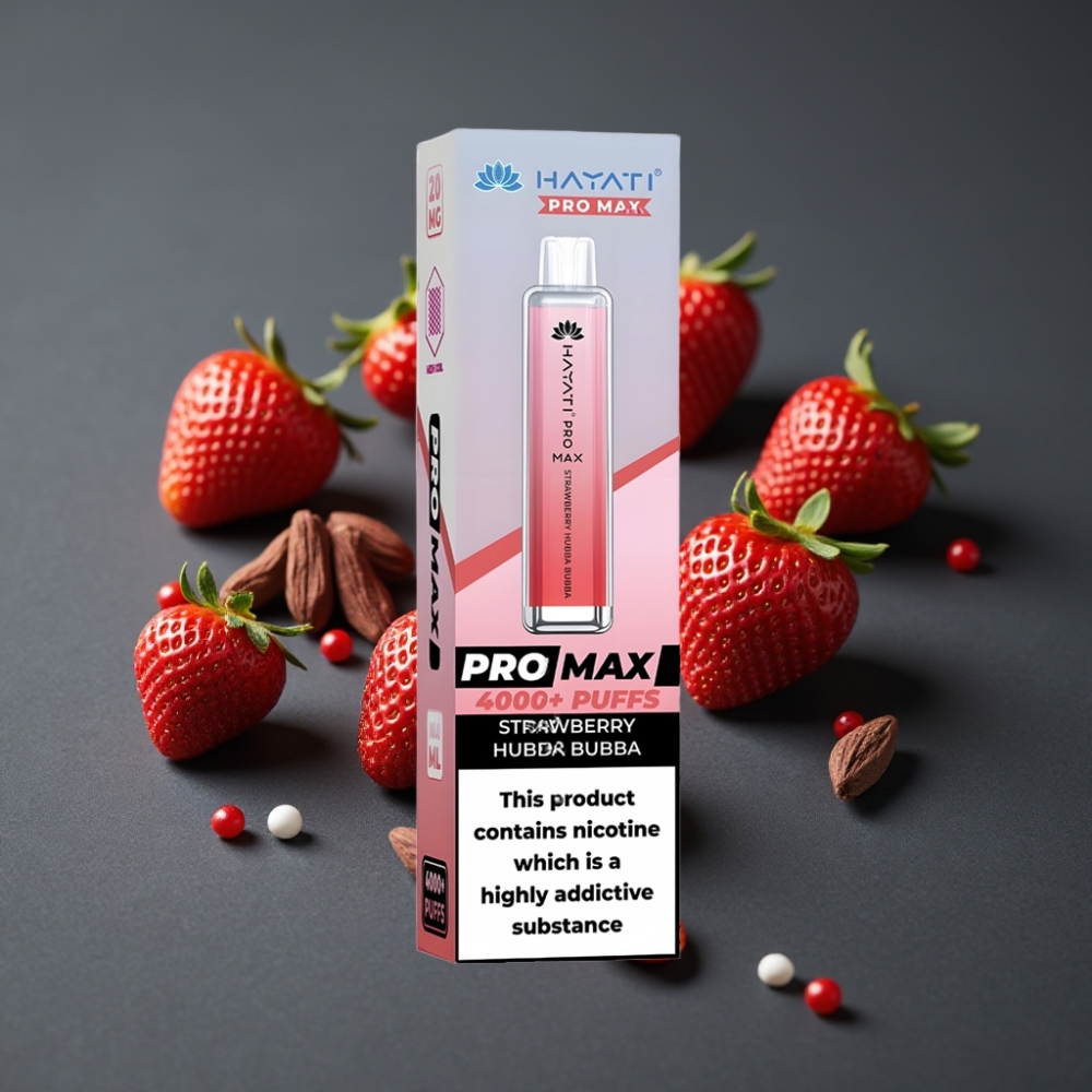Hayati Pro Max 4000 Puffs Engangs E-cigaret med Jordbær Hubba Bubba, Genopladelig, 1400mAh