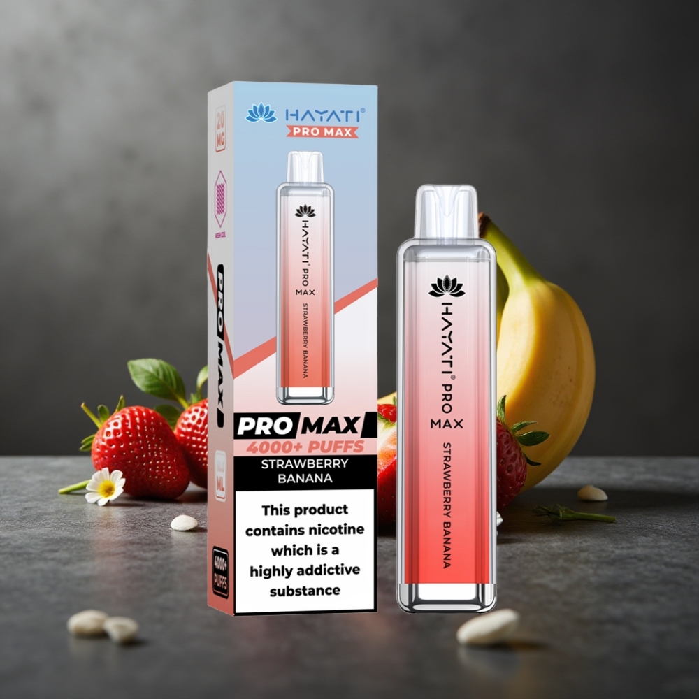 Hayati Pro Max 4000 Puffs Engangs Vape Jordbær Banan Dual 1.1 Ohm Mesh Coil Rechargeable