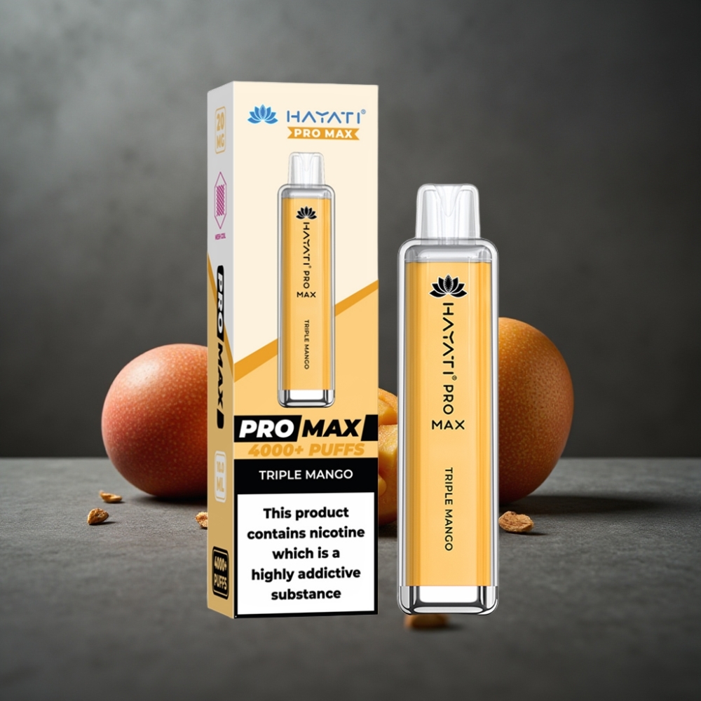 Hayati Pro Max 4000 Puffs Engangsvape Trefoldig Mango med 1400mAh Batteri & Genopladelig