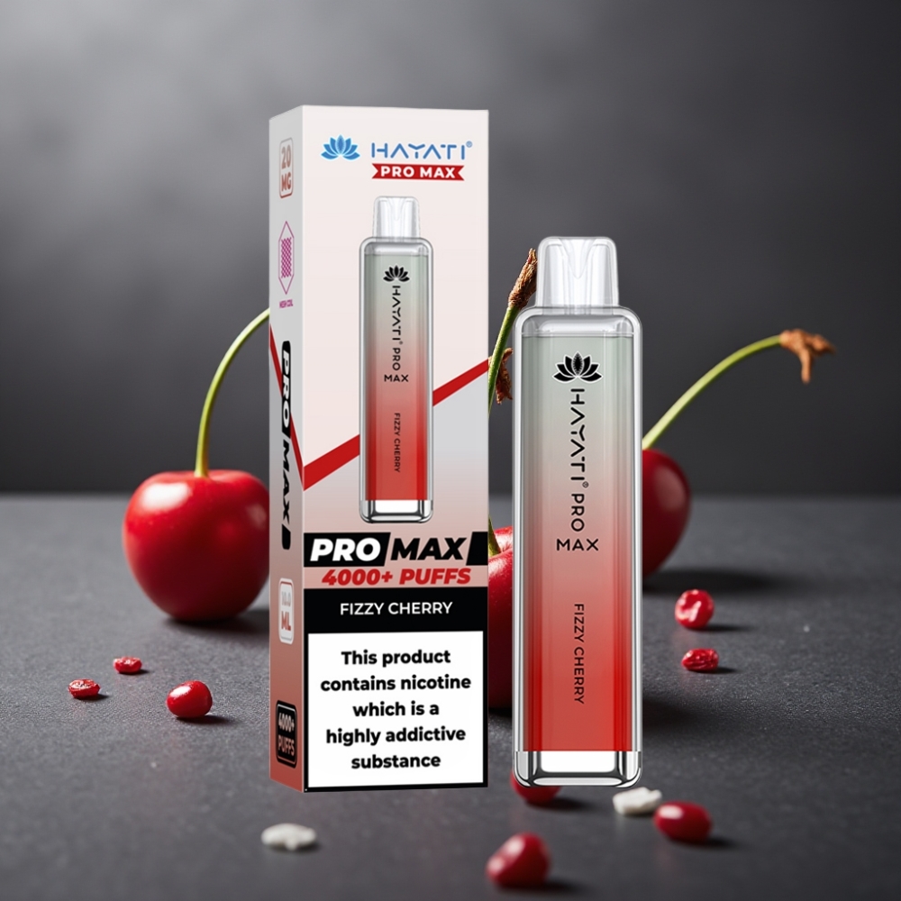 Hayati Pro Max 4000 Puffs Fizzy Cherry (Brusende Kirsebær) Dual Coil Rechargebar