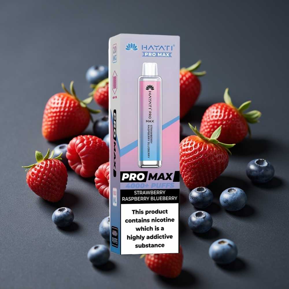 Hayati Pro Max 4000 Puffs Jordbær Hindbær Blåbær Genopladelig Dual Mesh Coil