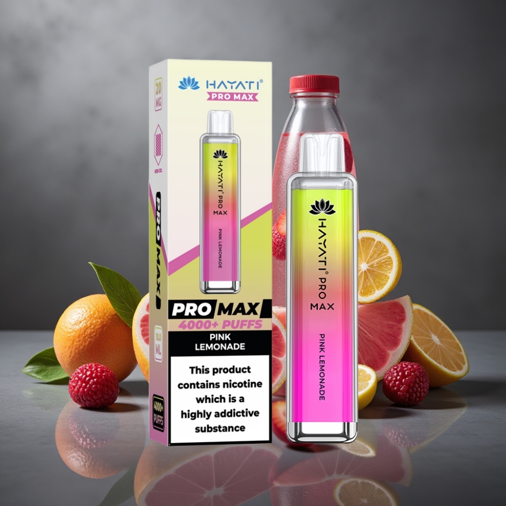 Hayati Pro Max 4000 Puffs Pink Lemonade (Rosa Citron) 1400mAh Genopladelig Dual Mesh Coil