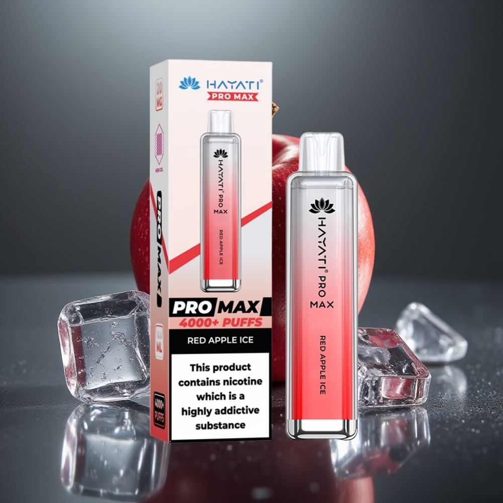 Hayati Pro Max 4000 Puffs Rød Æble Is Opladelig 1400mAh Dual Mesh Coil