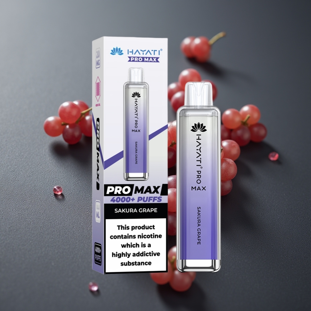 Hayati Pro Max 4000 Puffs Sakura Grape (Kirsebær Drue) Dual 1.1 Ohm Mesh Opladbar