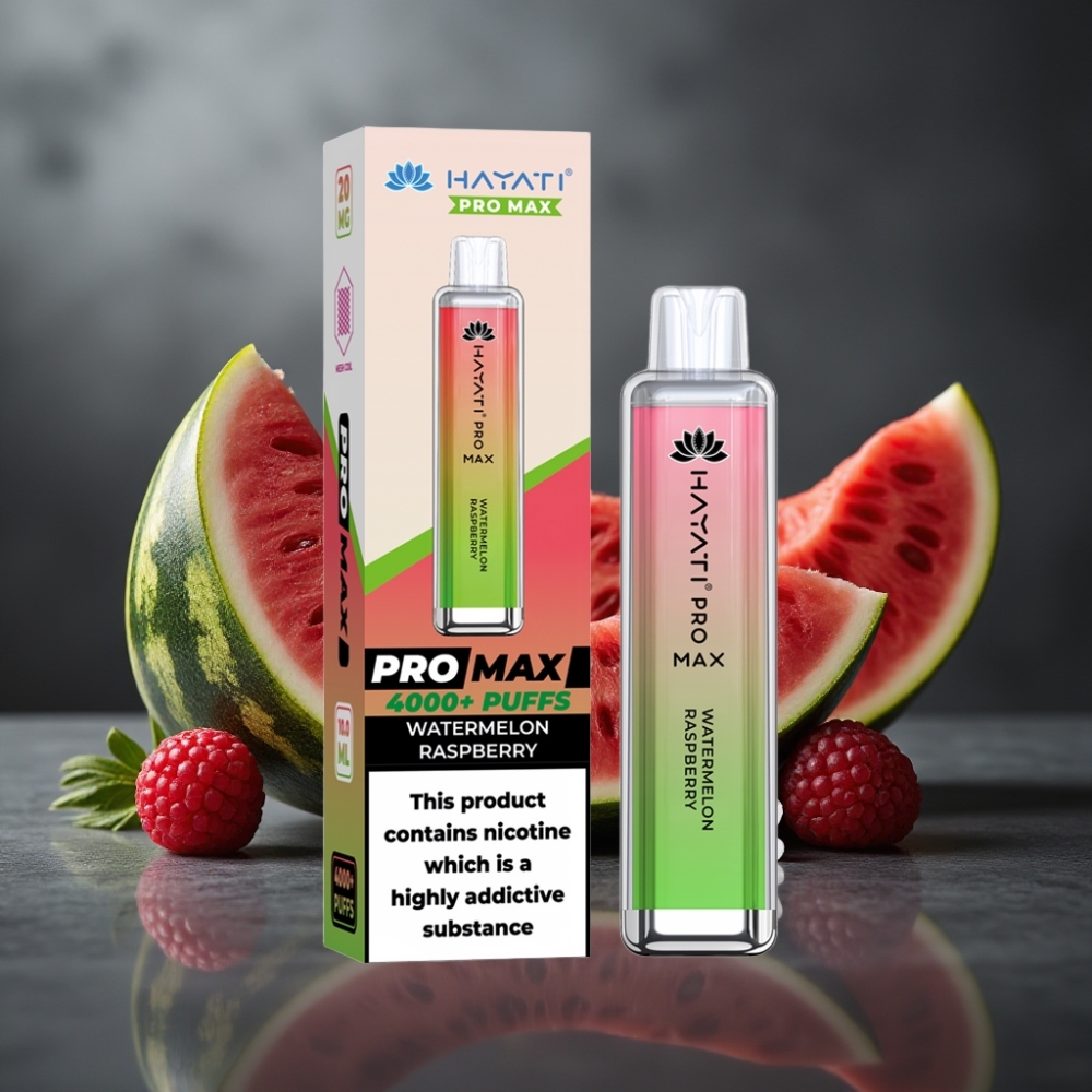 Hayati Pro Max 4000 Pust Genanvendelig Vape Vandmelon Hindbær Dual 1.1 Ohm Mesh Coil
