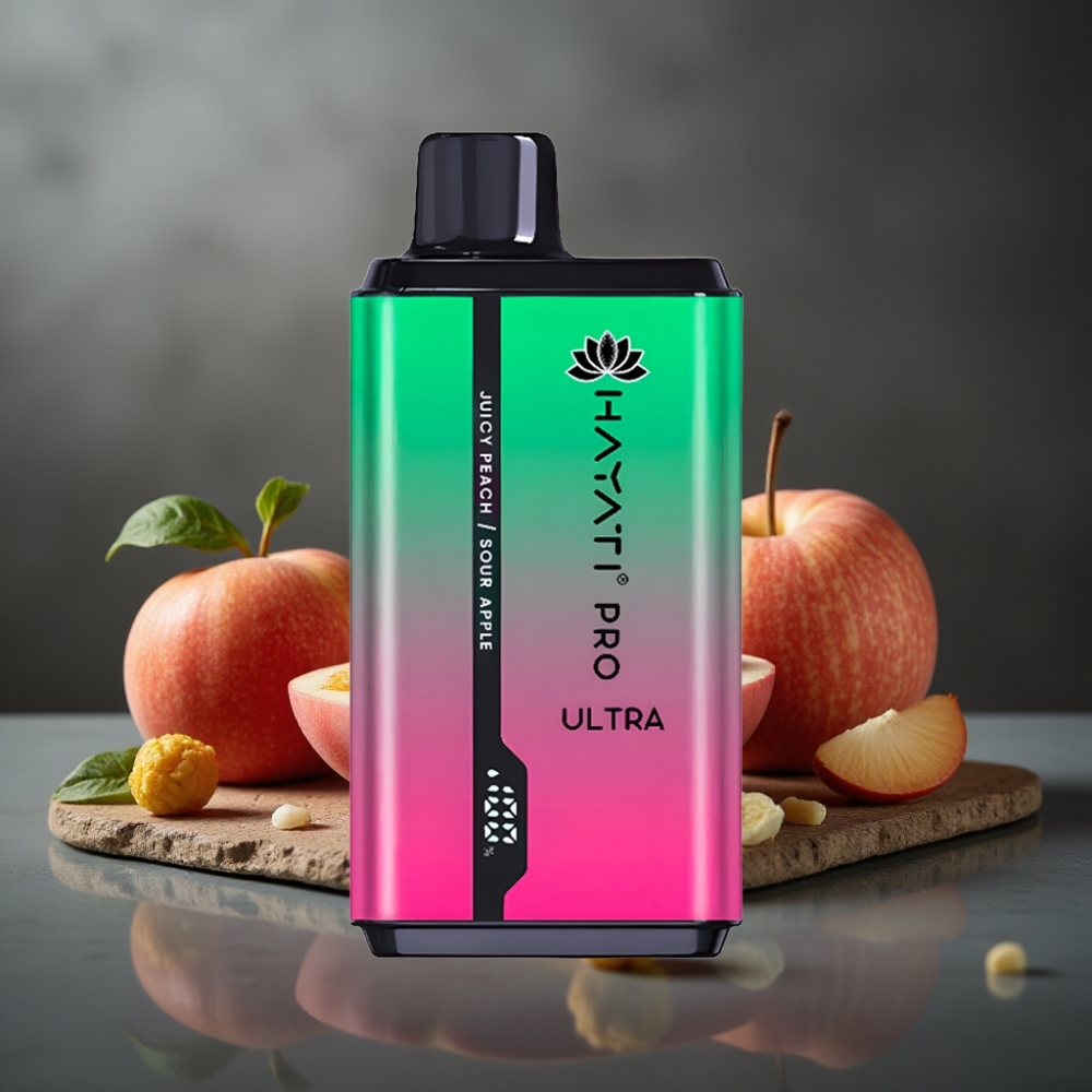Hayati Pro Ultra 15000 Puffs Syrlig Æble Juicy Peach 2×12ml 2%